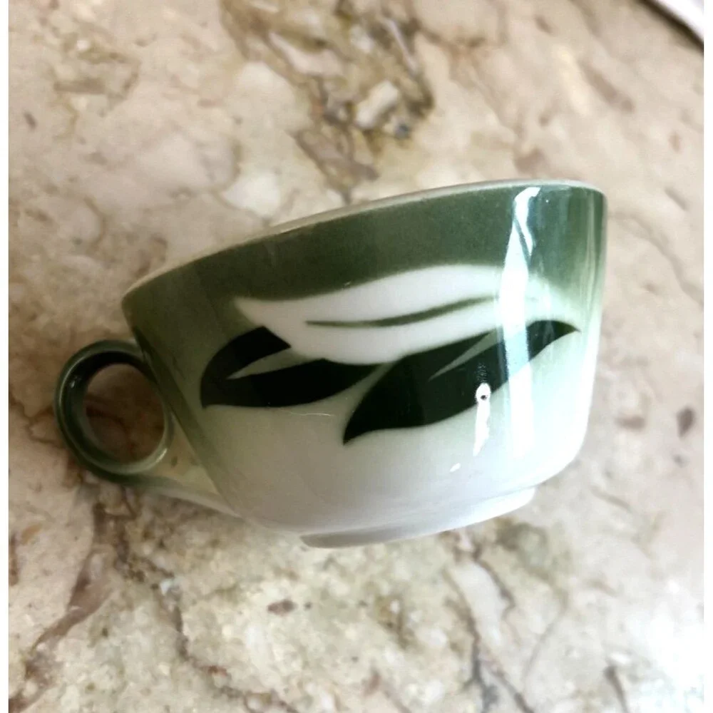 Vintage Jackson China Coffee Tea Cup Airbrushed Green Leaves 1960's Made in USA